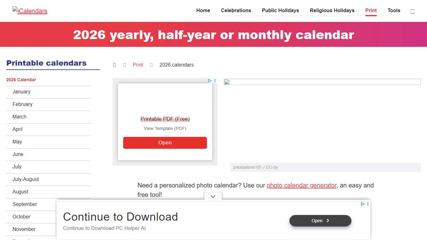 2026 Printable Calendar - PDF or Excel