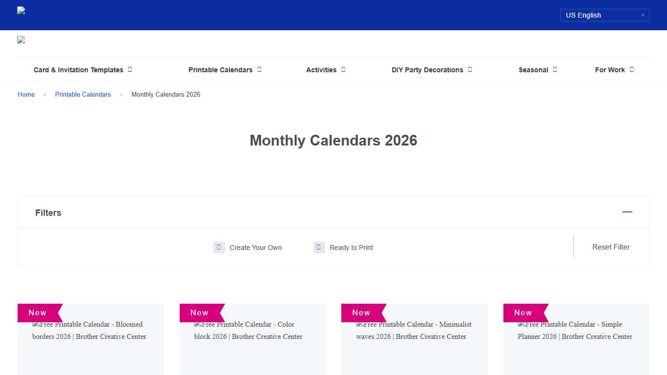 Free Printable 2026 Monthly Calendars Creative Center
