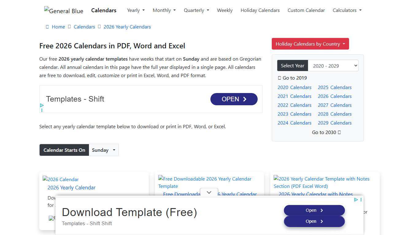 Free 2026 Calendars in PDF, Word, Excel