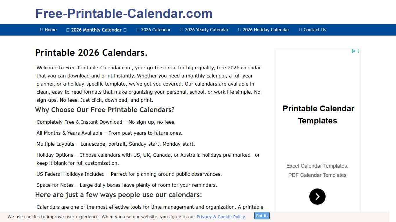 Free Printable Calendars - 2026 Monthly & 2026 Yearly Calendar.