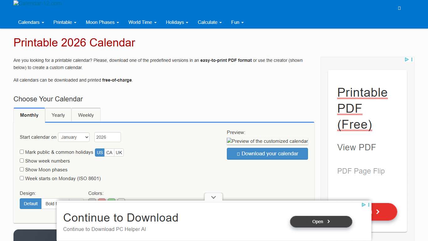 Printable 2026 Calendar (PDF) - Calendar-12.com